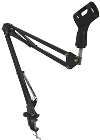 SUPVOX Microphone Stand Suspension Mic Table Bracket Adjustable Double-braced Arms Metal Iron Base 1500g Load Bearing Black for Broadcasting Studios