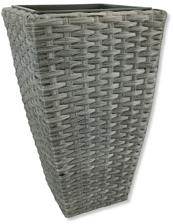 DARO DEKO Poly-Rattan Blumentopf anthrazit 36 x 60cm eckig hoch mit Einsatz schwarz Blumenkübel Übertopf Pflanz-Töpfe