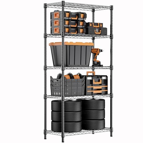 M MZG Lagerregal Mehrzweckregal 5-stöckiges Mehrzweckregal Stahlregal für Zuhause, Küche, Büro 567,5 Kg Maximale Tragkraft Schwarz 35 x 60 x 158,7 cm