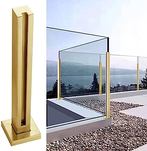 Ringhiera in Vetro Parapetto in Vetro per Balcone e Patio, Kit di Morsetti per Ringhiere in Vetro per Ponti D'oro, Interno Esterno Acciaio Inox Recinzione Guardrail ( Color : Gold - End Post , Size :