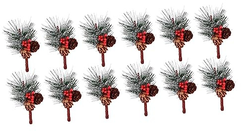 ABOOFAN 12pezzi Decorativi Natalizi Con Fiore Di Pino Innevato Rami Di Agrifoglio e Pigne Rosse Addobbi Per Albero Di Natale e Ghirlande