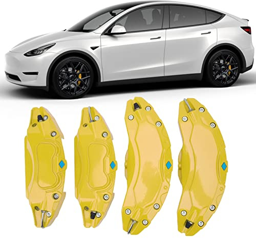 Bremssattelabdeckungen für Model Y 2017-2023 - 4 Stück Sportliche Radnabe Abdeckungen in Gelb Rot, Passend für 19/20 Zoll Felgen