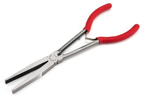 Steelman 11-inch Extra-Long Reach Flat Nose Duckbill Pliers, Textured Jaws for Grip, Spring Assist, Durable Steel, 3-⅛-inch Jaws, Dipped Handles