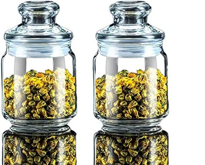 Teedose Set mit 2 runden Teedosen aus Glas, Kaffeedosen mit luftdichten Deckeln, glatten und transparenten Glasdosen for Kaffee, Nudeln, Zucker, Tee, Snacks, Nüsse, Kekse Teekanister (Size : 750ML)