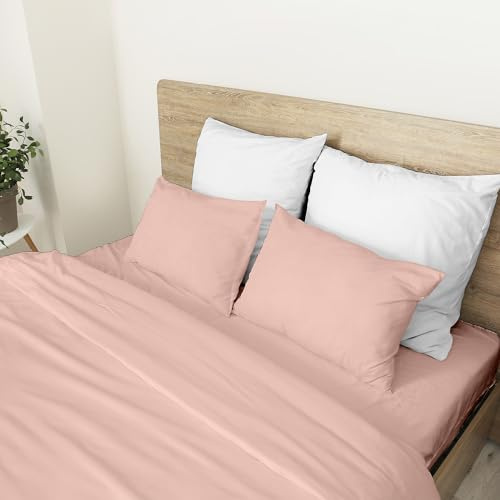 Ruggeri - Set 4 pezzi Completo Letto Matrimoniale - 100% Puro Cotone - Made In Italy - Collezione Let's Color! (Rosa)