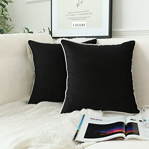 LIGICKY 2er Set Luxus Dekorative Kissenbezug Samt Weich Zierkissenbezüge Einfacher Quadratische Kissenbezüge Deko Kissen Sofakissen für Wohnzimmer Couch Weihnachten Dekor, Schwarz 40 x 40 cm