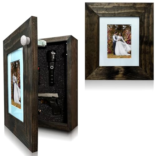 Bellewood Designs Picture Frame Hidden Gun Storage Cabinet Home Decor, 8x10 or 5x7 Picture (Dark Walnut)