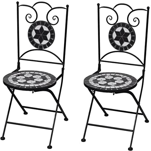 CKioict Esszimmerstühle Terrassenstühle Balkonset Bistrostühle Klappbar 2 STK. Keramik Schwarz und WeißGeeignet für Terrassen, Rasenflächen, Bauernhäuser
