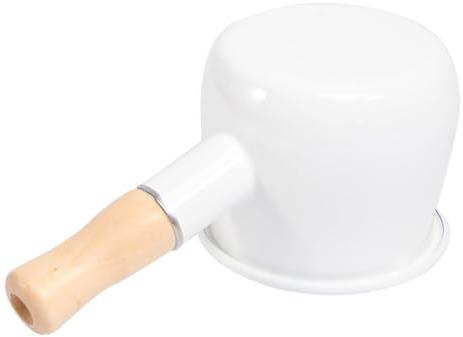 Alipis Olla Esmaltada Roja de 10 CM Mango de Madera, Cacerola Antiadherente para Hacer Salsa y Cocinar Papillas para Bebés