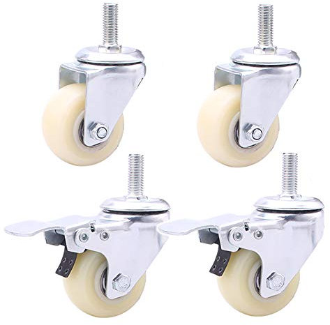 Lenkrollen Lenkrollen 1,5'' 2 Zoll Rollen M10 × 25 mm Gewindeschraubenräder Leise Universal-Drehgelenk-Ersatzwagen-Möbelrollen mit Bremse für Hartholzboden-Teppichfliesen - W