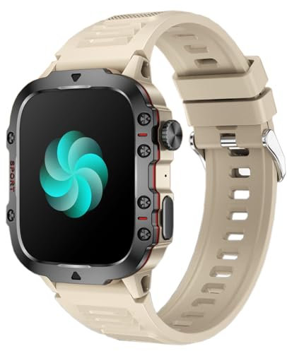 QESTO Kmccd Inteligente Hombre con Llamada Bluetooth, reloj inteligente de 1.97 pulgadas para mujer con más de 100 modos Deportivos Pulsómetro SpO2, Regalo Hombre para iOS Android, Beige