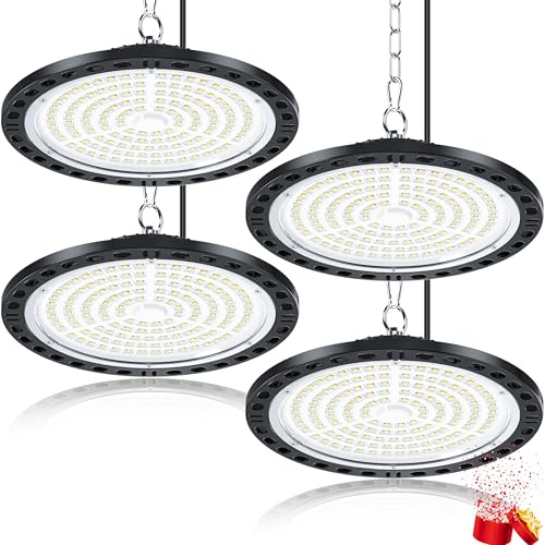 YIQIBRO LED Werkstatt Deckenleuchte 100W, Hallenstrahler für Keller 4 Stück | 10000LM UFO Industrielampe Werkstattlampe Kellerlampe, IP65 Wasserdicht 6500K Garagenlampe LED Strahler für Lager, Fabrik