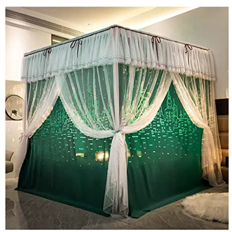 Betthimmel, grüner ausgehöhlter Betthimmel, ausgehöhlter Prinzessinnen-Wind-Vorhang, geeignet für alle Jahreszeiten, mit Halterung (Farbe: A1, Größe: 180 x 220 x 200 cm)