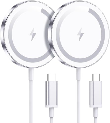 WRVVR for Apple Mag-Safe Charger 2 Pack, Magnetic Wireless Charger for iPhone 17/17 Pro/17 Pro Max/Air/16 15 14 13 12 Pro Max Plus mini, Charging Pad for Airpods Pro 3 2,Strong Magnet, Silver