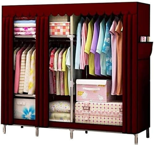 LAMEDOAT Tragbarer Kleiderschrank, Stoffschränke, Segeltuchschränke, tragbarer Kleiderschrank mit Kleiderstange, 25 mm Stahlrohr, für Taschen, Kleidung, Schuhe, Spielzeug, roter Kleiderständer