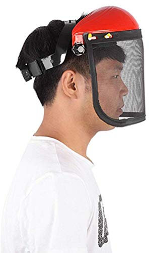 Mesh Safety Helmet, Full Face Safety Helmet Hat Protection with Mesh Visor for Industrial Chainsaw Gardening Logging Brushcutter Forestry Protection Mesh Mower Helmet ﻿ (Red)