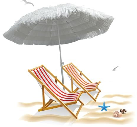 PQPQLI Rose/Blanc Parasol De Jardin Exterieur Paille, Parasol De Plage Rond Anti-Uv, Ombrelle Réglable En Hauteur Et Inclinaison Pour Jardin, Bord De Piscine, Pelouse, Piscine Et Plage(White,200cm)