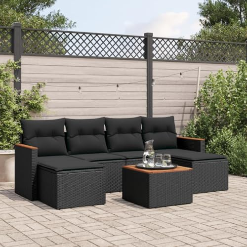 Faroom Balkon Ecklounge mit Stauraum Gartenlounge Klein Balkon Lounge Balkonsofa Kleiner Balkon Sitzecke Balkon Loungemöbel Gartensofa Ecksofa Balkonmöbel Schwarz 7-tlg-Type-A659