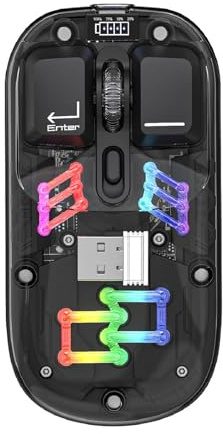 ATTOE Mouse wireless Bluetooth, trasparente BT + 2.4G Dual-Mode mouse meccanico con copertura superiore magnetica, mouse da gioco ricaricabile RGB retroilluminato per gaming/Esports/desktop/laptop