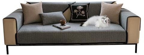 GUOYUYU Sofa Überzug 110 x 300 cm Staubdicht Schmutzabweisend, Sofaüberwurf Couchhusse, Universelle Sofaschoner rutschfest, Hunde Katzen Und Haustiere, Grau