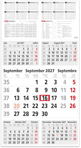 5 Monatskalender 2027 Wandkalender mit Schieber - INFO Kalender 2027 Wandkalender 30 x 56 cm groß - Bürokalender | mit Schulferien, Feiertagen & Jahresübersicht (INFO 5-MONATS (1Stück))