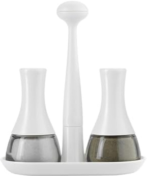 Avilia Juego de sal y pimienta de mesa de plástico y cristal blanco – Fabricado en materiales resistentes con tapas herméticas y cómodo asa para un fácil transporte – Moderno y práctico para cenas