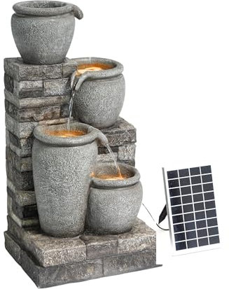 Teamson Home Solar Kaskadenbrunnen 4 Stufen Grau freistehend