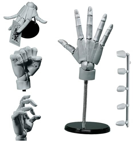 Handmodell 1: 1 artikuliertes Mannequin Handbewegungsgelenk 16x8in Manikin Hand mit Basis DIY PVC ABS Handmodell zum Zeichnen, Malerei, Skizzieren, Grau()