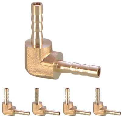 JNNJ 5 Piezas 90 Grados Codo Conector La Tubería Acoplamiento De La Manguera De La Tubería, Manguera Latón Barb Fitting 90 Grados L Ángulo Recto, Codo Latón Barb 90 Grados Conector Rosca Macho(4mm)
