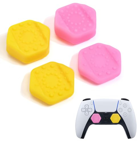 DLseego Thumbstick Grips for Xbox PS4 PS5 Controller,Dots Studded Design Thumb Stick Grip Caps 4PCS Silicone Controller Joystick Protection Cover,Pink+Yellow