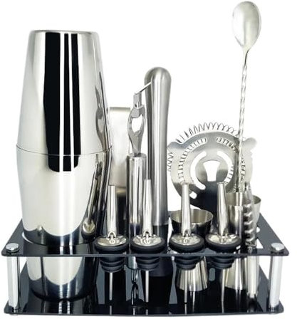 CHFYIJYHM Juego de coctelera, con Doble Jigger, Soporte de exhibición, Kit de cóctel, Excelentes Juegos de Regalo de cóctel for el hogar, Bar, Fiesta, Navidad, Acción de Gracias(Boston-s450-600ml)
