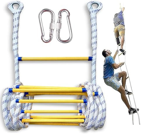 Strickleiter Rettungsleiter 2.4m, Feuerfeste Rettungsseilleiter mit Karabiner für Fenster und Balkon, Schwer Entflammbare Feuerleiter Sicherheitsleiter für Kinder und Erwachsene in Notsituationen(131F