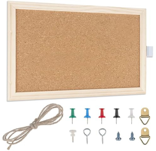 Pinnwand Kork, Pinwand mit Holzrahmen, Befestigungsmaterial und Druckstifte im Lieferumfang Enthalten, Notiztafel Fototafel (20x30 cm)