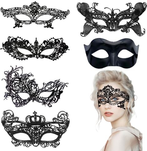 AWAVM 6 Stück Spitze Maske,Venezianische Maske Spitze Damen,Schwarz Sexy Lace Augenmaske für Frauen,Augenmaske Maskerade Maske für Halloween Karneval Abendkleid Tanz Ball Party