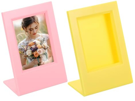 QUARKZMAN 2 Pezzi Mini Cornici 3.8 x 2.7 Pollici Rettangolari Giallo & Rosa | Piccole Cornici Portafoto, per Tavolo per Foto Dipinti Poster Paesaggi Opere d'Arte