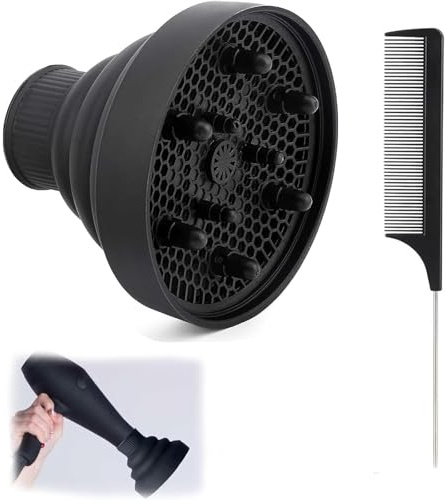Addein Universal Diffuser Attachment for Hairdryer, Portable Silicone Diffuser for Curly Hair, Travel Diffuser with Comb Ideal for Travel, Salon, and Home Use