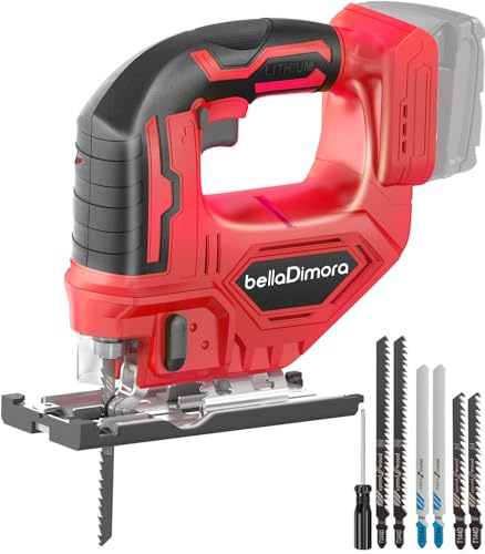 Jig Saw Compatible with Milwaukee 18V Battery, Cordless Jigsaw with LED Work Light, 0°-45°Bevel Cuts, 3 Orbital Settings for Straight/Curve/Bevel/Circle Cutting(Battery not Included)