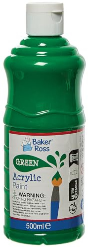 Baker Ross Green Acrylic Paint 500ml - Pack of 1, Kids Paint