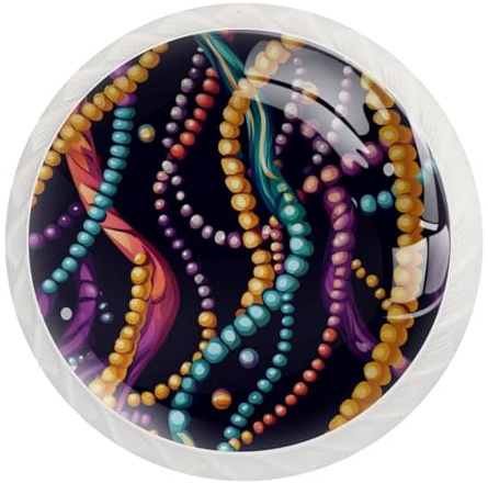 JAVENPROEQT Set di 12 pomelli rotondi con perline con simboli Mardi Gras, per cassettiera, armadio, armadio, con viti, decorazione per casa e ufficio