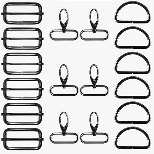 SIXHAOBU 18 Stück Drehbare Taschenzubehör Taschenzubehör zum Nähen D Ringe Leiterschnallen und Karabinerhaken mit Drehgelenk Metall-Set für DIY Handtaschen, Hundegeschirr und Schlüsselanhänger