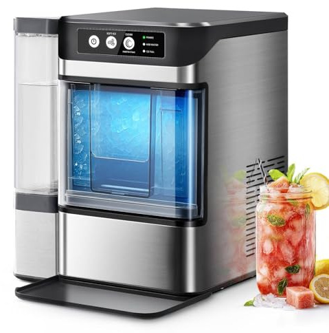 Machine à glaçons à granulés à croquer, Grande capacité,libération Rapide de la Glace en 6 à 8 Minutes, avec réservoir d'eau latéral,idéale pour Les fêtes, la Cuisine et Le Bureau