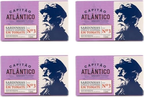 Sardinas sin piel ni espinas en salsa de tomate – Pack de 4 x 120g – Filetes de Pescado en Conserva Portugueses – Sardinas Tiernas en Rica Salsa de Tomate – Mariscos en Conserva Listos para Consumir