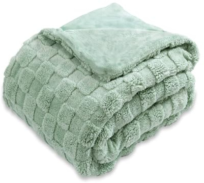 Enyhom Sherpa Decke 152x203 cm Grün, Karierte Wende Fleecedecke Flauschig Weiche Warme Kuscheldecke, Sofadecke für Sofa Couch Bett Haustier Schlafzimmer Wohnzimmer Deko
