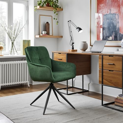 Zouron Chaise de Bureau Moderne (Polyester), Chaise pivotante (360°), Ergonomique, Chaise d'ordinateur, Pieds en métal, sans roulettes,Vert