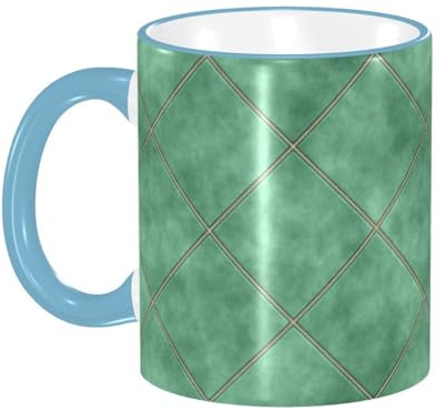 Tasse à café à motif géométrique aquarelle bleu sarcelle avec poignée, tasse à thé, tasse à boire, tasses à café en céramique réutilisables, tasses à café amusantes et fantaisie, tasses, cadeaux, 32