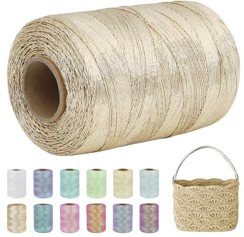 Uiopa Metallic Macrame Cord 1mm x 550m, Sparkle Polyester Cord for Crocheting, Gold Glitter Crochet Yarn for Crocheting Bags, Keychain Charms, Home Decor, DIY Crafts