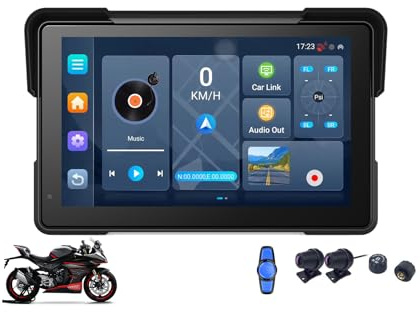 HCDZF 7 Pulgadas IP67 Impermeable Motocicleta GPS Navegación Moto Carplay Android Auto DVR Drive Recorder TPMS (Tarjeta SD no incluida)