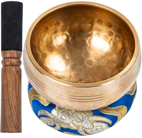 OUUTMEE 8 cm Tibetische Klangschale, mit Klöppel und Kissen, Klein | Klangschale Original Handgefertigt Klangschalen Set