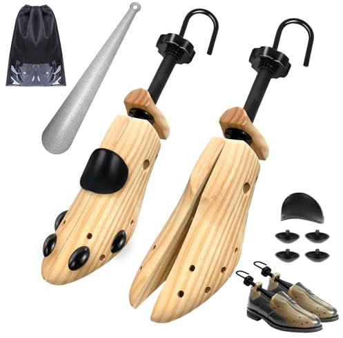 eachway Wooden Shoe Stretcher Men and Women for Wide Feet，Pair Premium of 4-way Shoe Trees Widener Stretch Length & Width S for Women's 5.5-10