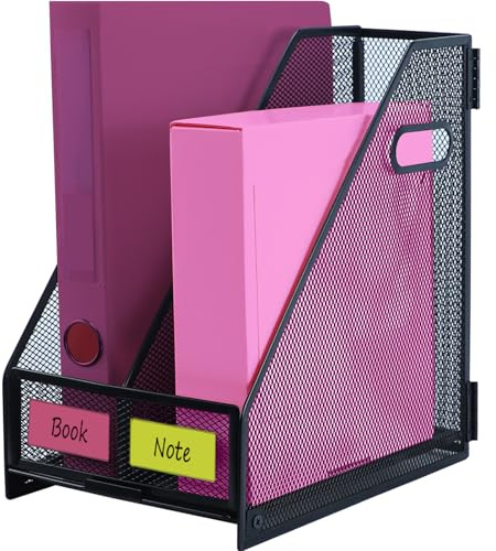 ideallife 2 Fächer Stehsammler A4 aus Metall, Zeitschriften und Mappen bis Format A4, Ablage für Dokumente Hefte, Archivbox, Zeitschriftenhalter für Heim, Büro & Schule – Schwarz
